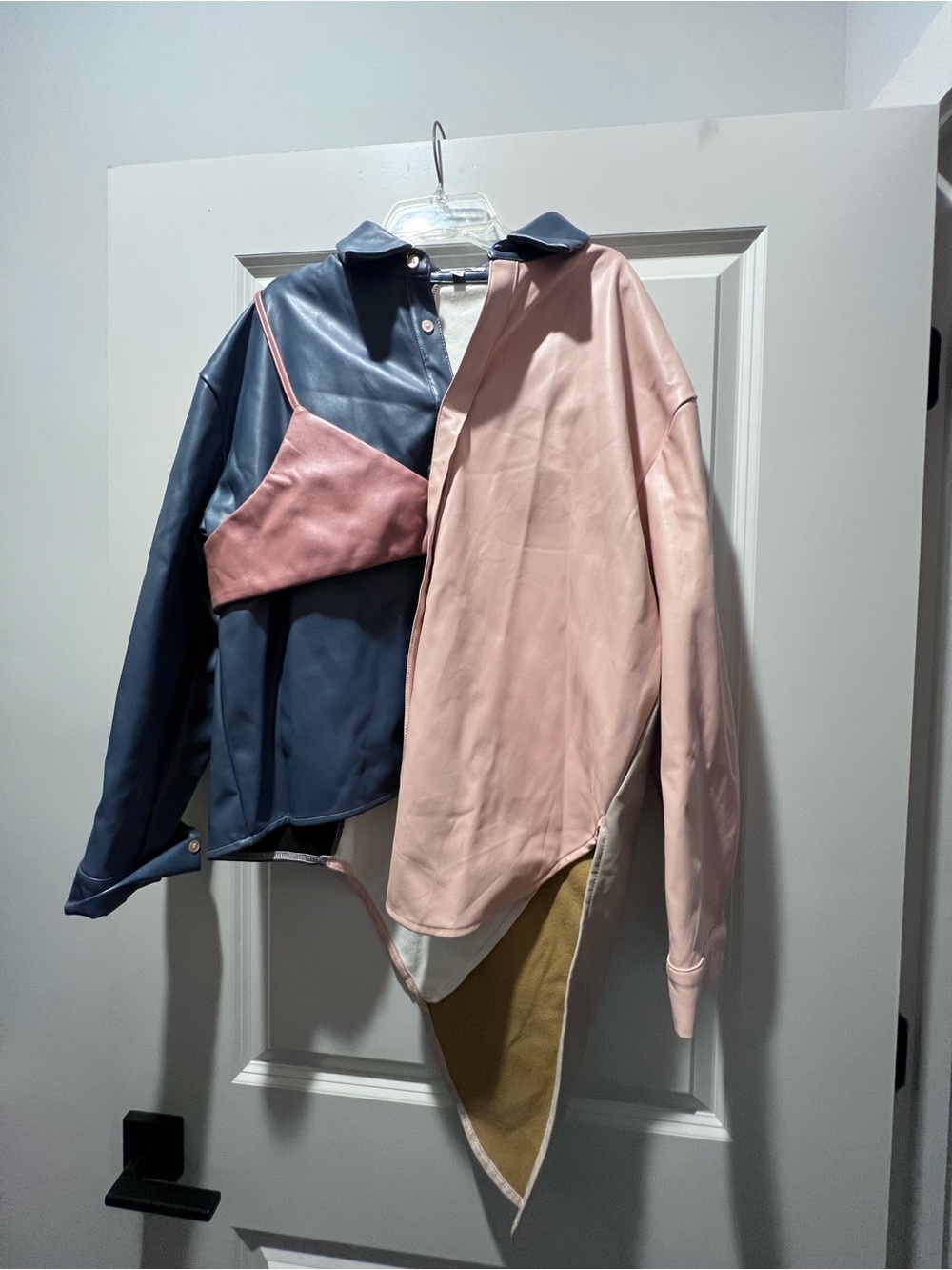 Hot & Delicious Navy and Blush Faux Leather Jacket with Matching Bralette
